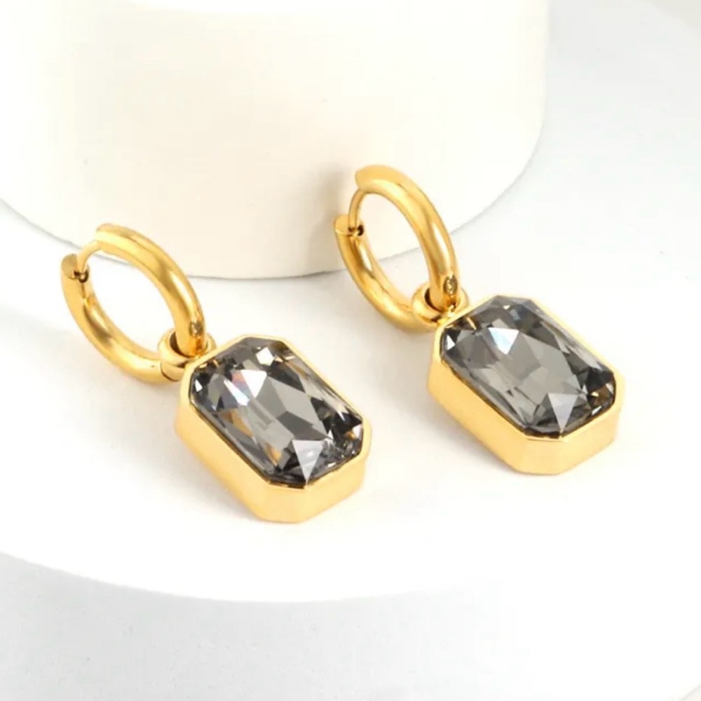 Rectangular Crystal Drop Earrings - image 1